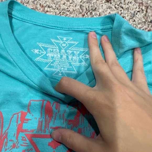 Crazy Train Blue Short Sleeve Tee with Tribal Design - Picture 2 of 2